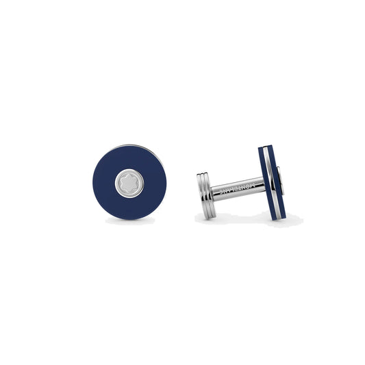 Montblanc ronde manchetknopen van edelstaal met blauwe hars 123812