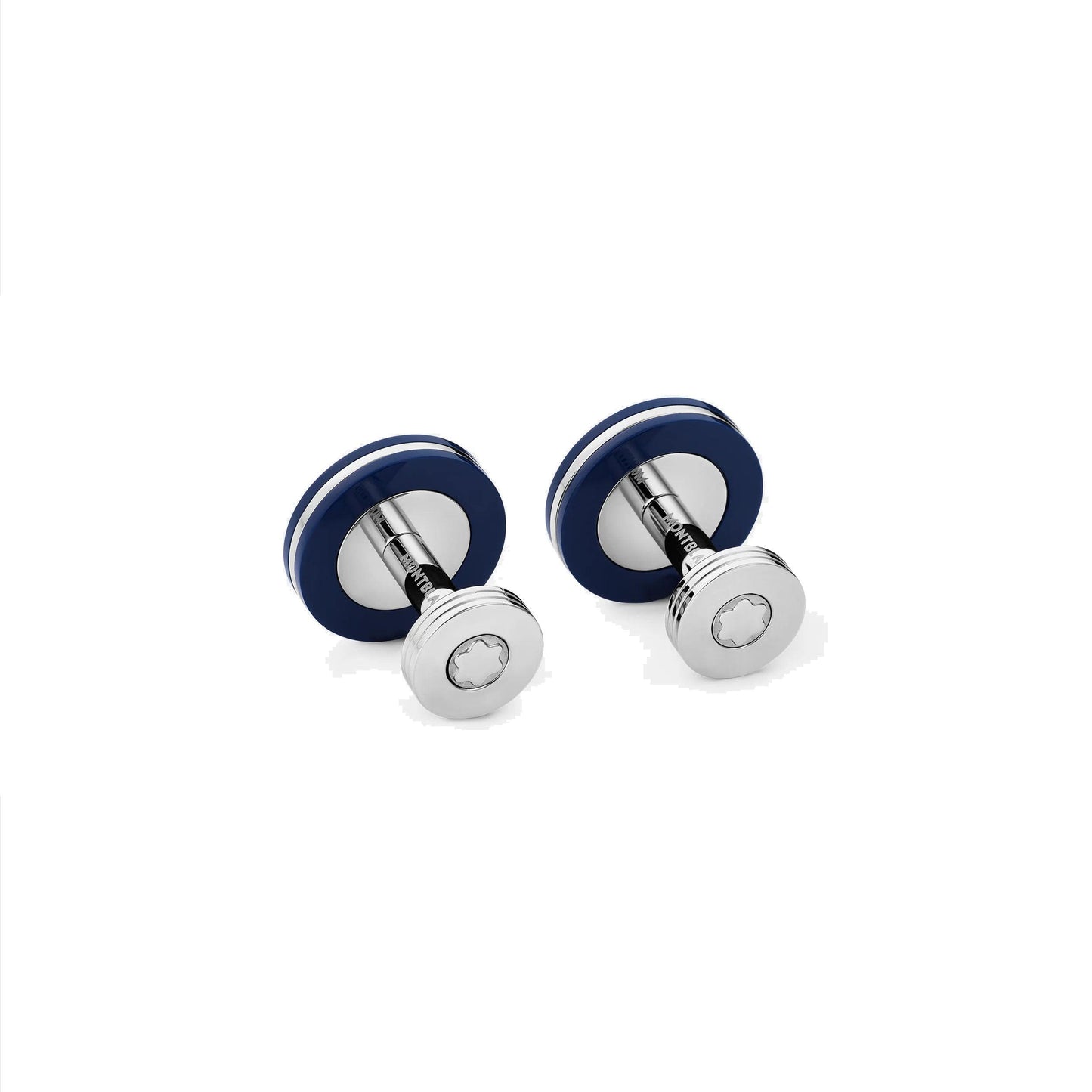 Montblanc ronde manchetknopen van edelstaal met blauwe hars 123812