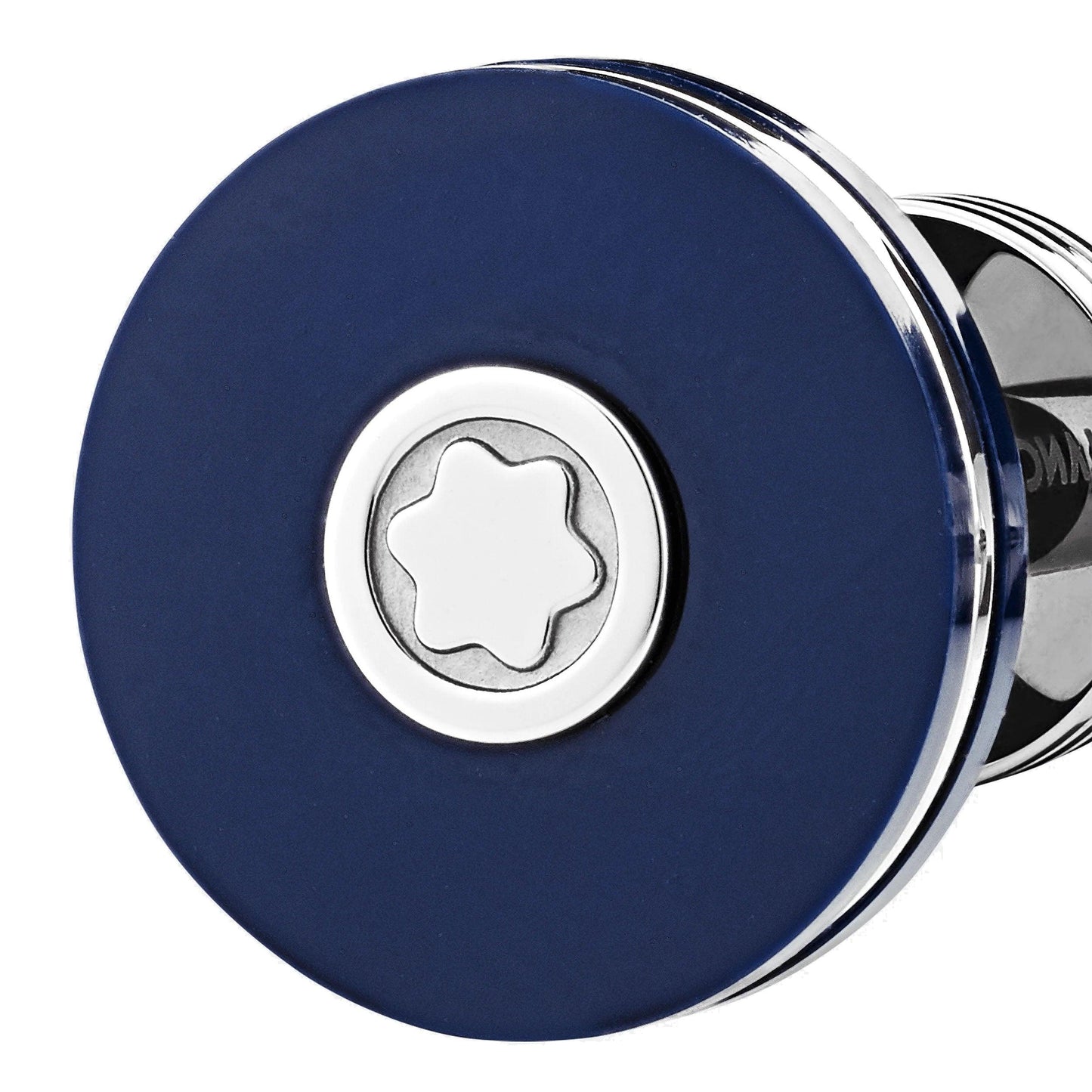 Montblanc ronde manchetknopen van edelstaal met blauwe hars 123812