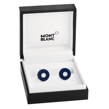 Montblanc ronde manchetknopen van edelstaal met blauwe hars 123812
