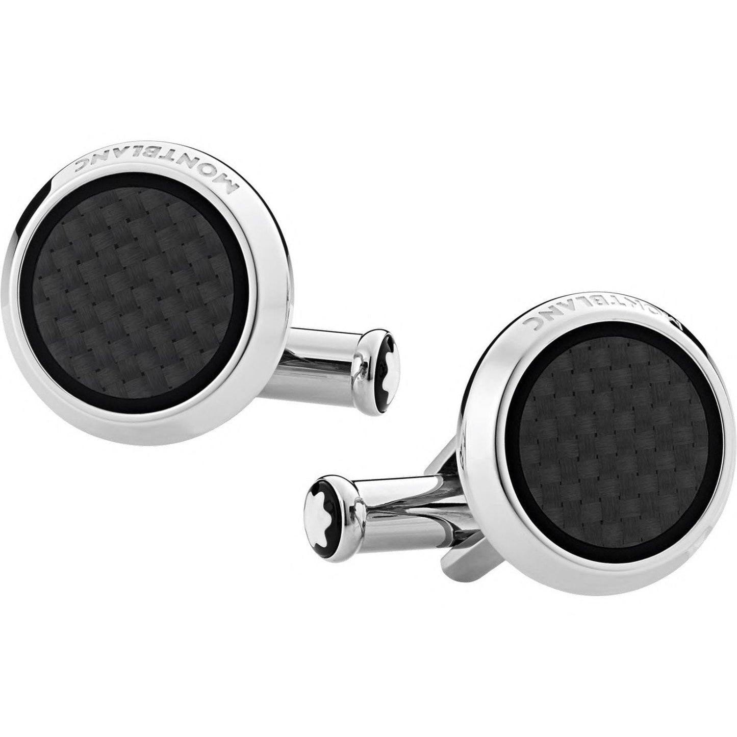 Montblanc ronde manchetknopen Extreme 2.0 staal met bewerkt carbon effect inzetstuk 124295