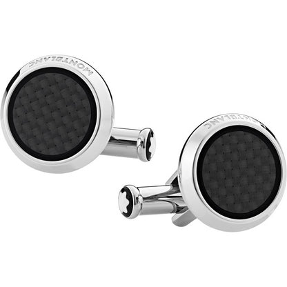 Montblanc ronde manchetknopen Extreme 2.0 staal met bewerkt carbon effect inzetstuk 124295