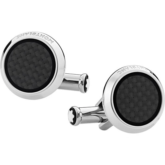 Montblanc ronde manchetknopen Extreme 2.0 staal met bewerkt carbon effect inzetstuk 124295