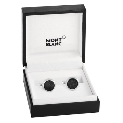 Montblanc ronde manchetknopen Extreme 2.0 staal met bewerkt carbon effect inzetstuk 124295