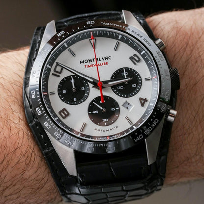 Montblanc horloge Timewalker Chronograph 43mm zilver automatisch staal zwarte keramiek 118489