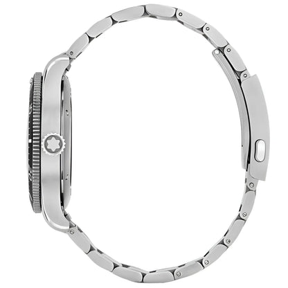 Bracciale orologio montblanc iced sea automatico acciaio argento con design a maglie interconnesse e logo montblanc