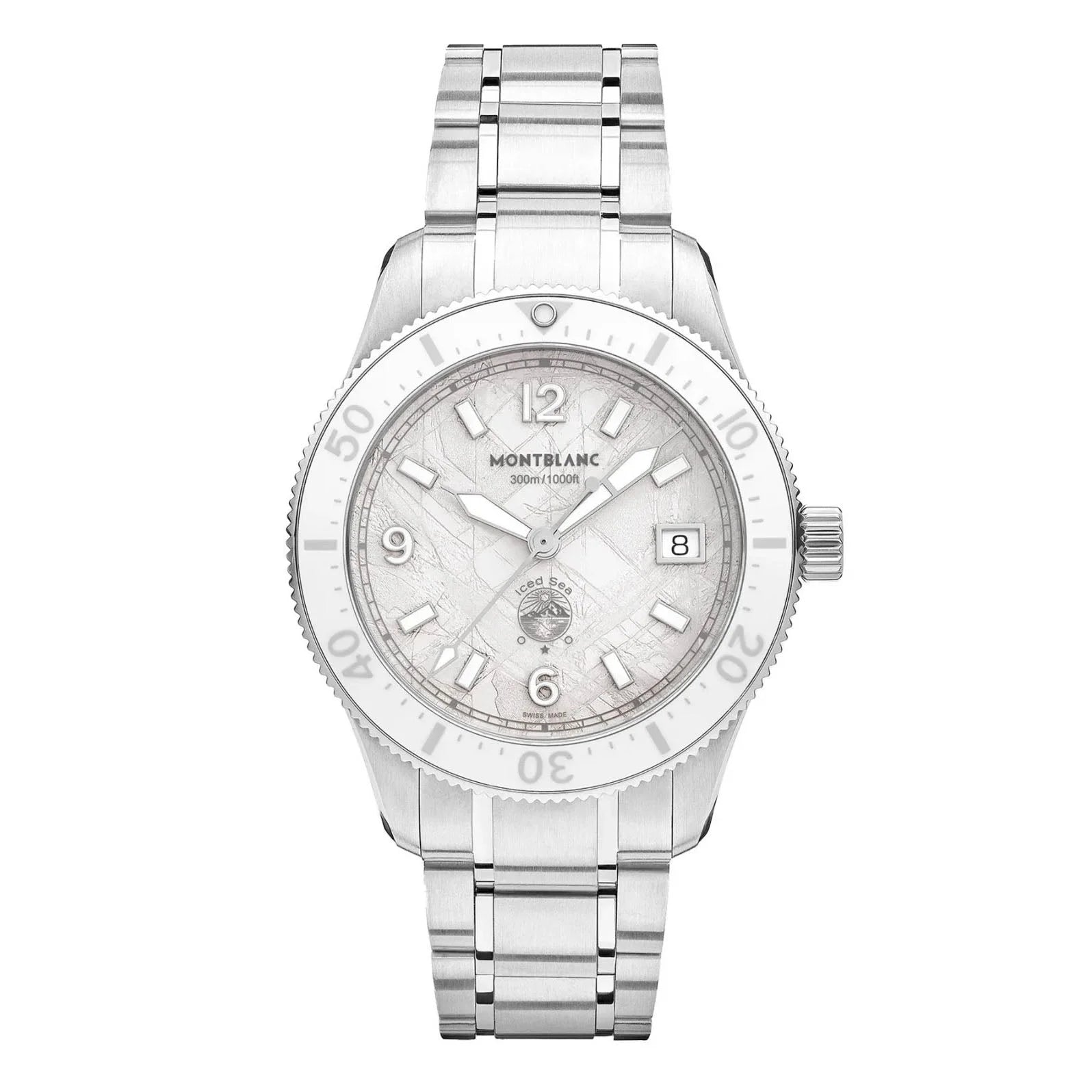 Montblanc orologio iced sea automatic 38mm con quadrante madreperla e cinturino acciaio inossidabile silver