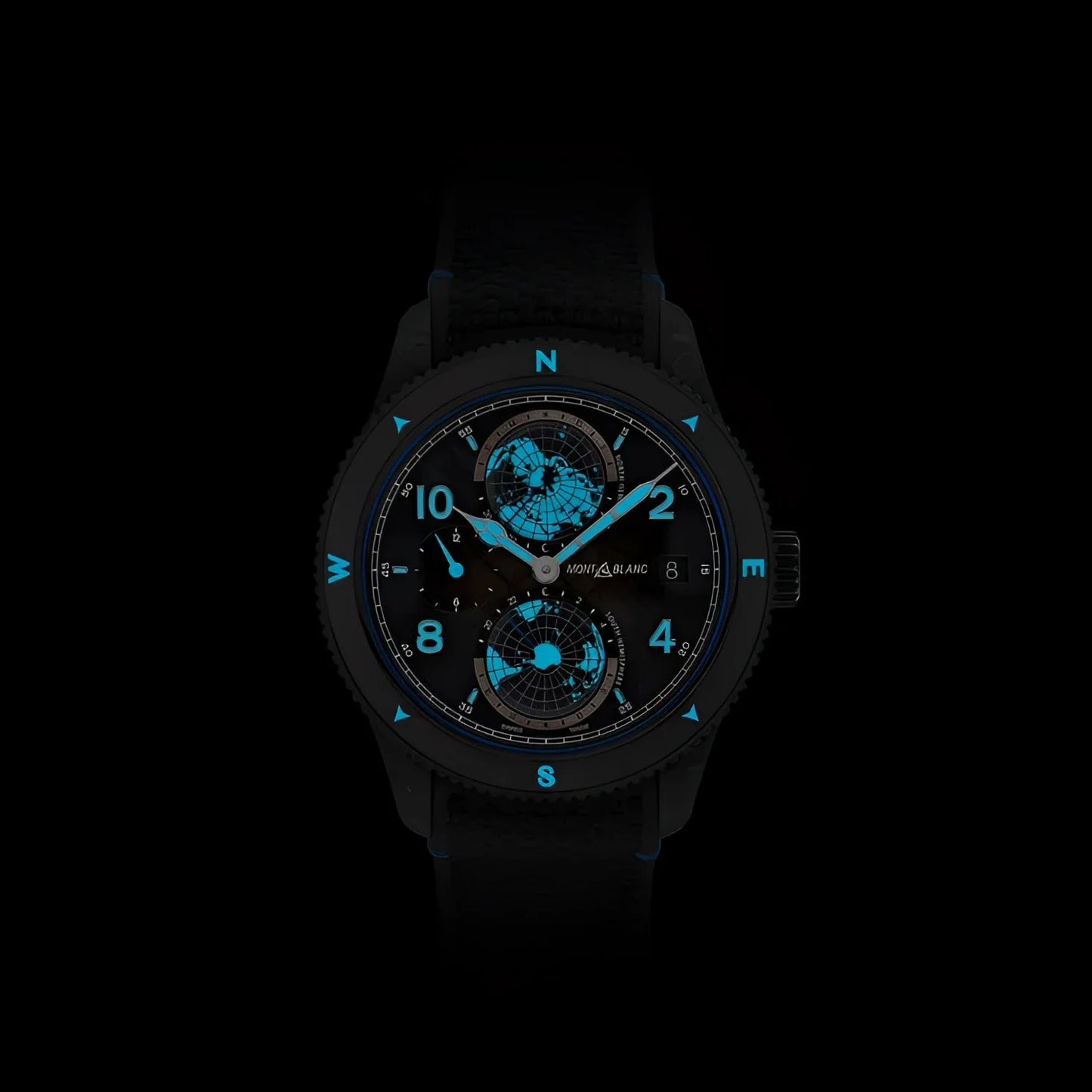 Montblanc orologio 1858 geosphere carbo₂ edizione limitata nero 43mm automatico con quadrante blu e mappe mondiali
