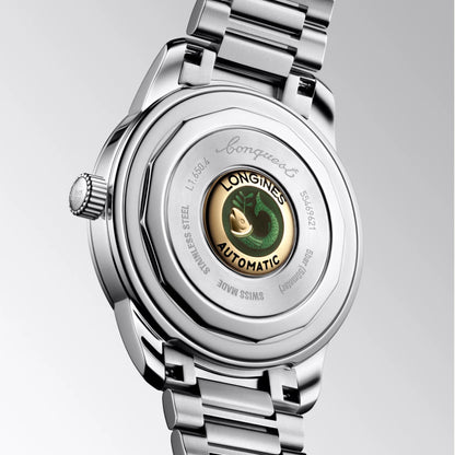 Orologio longines conquest heritage 40mm blu acciaio automatico in materiale acciaio inossidabile con emblem fish verde sul retro protetto dall ufficio federale svizzero