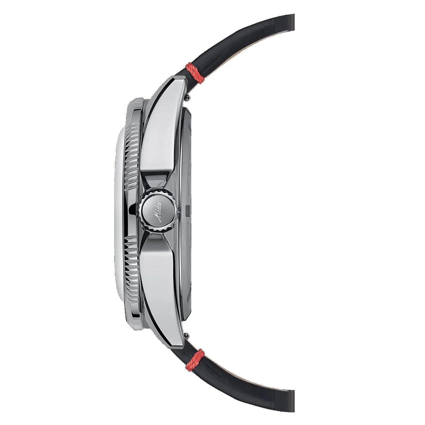 Orologio mido ocean star worldtimer 40mm argento automatico con cinturino in gomma nero e cuciture rosse