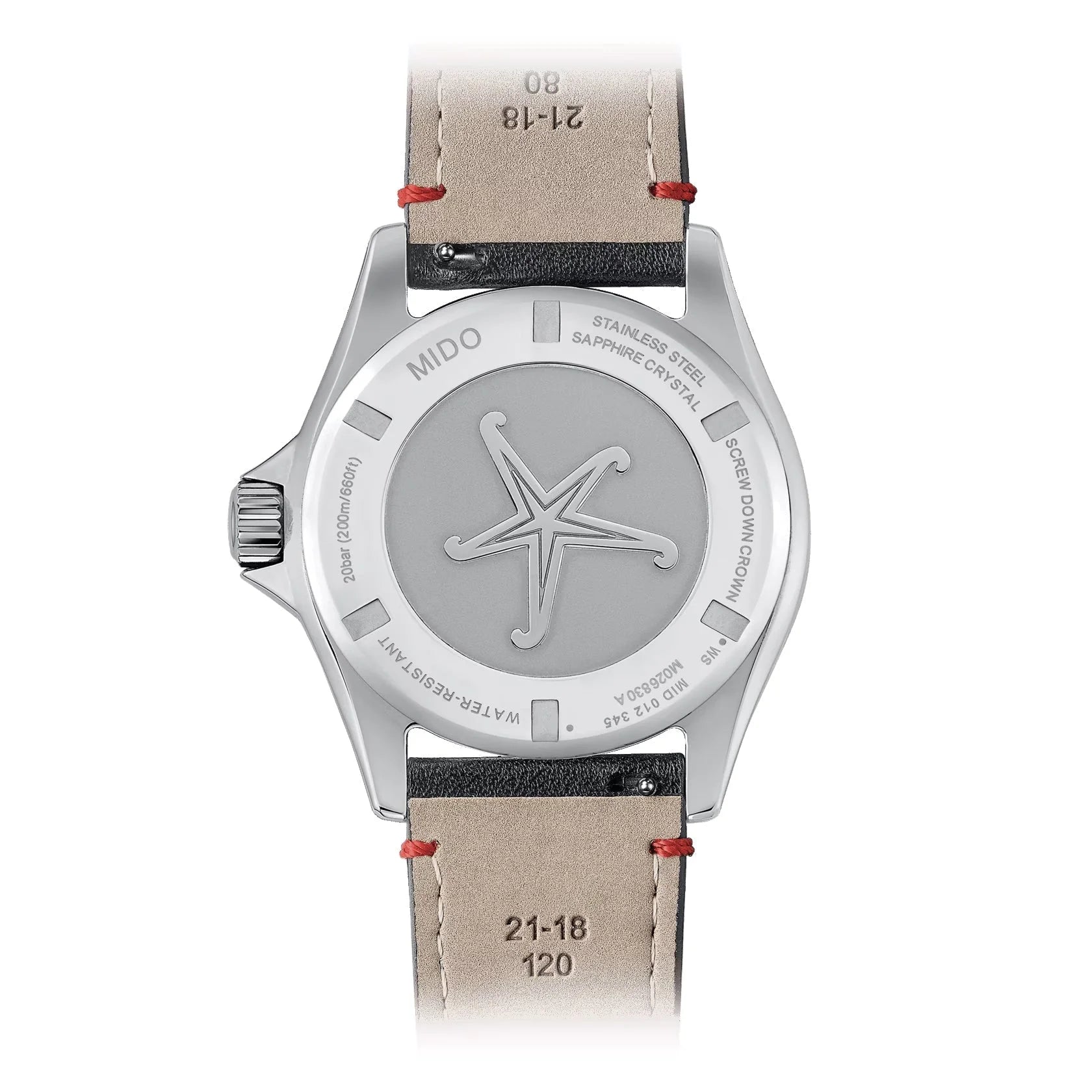 Orologio mido ocean star worldtimer argento automatico con cinturino in pelle beige e cuciture rosse