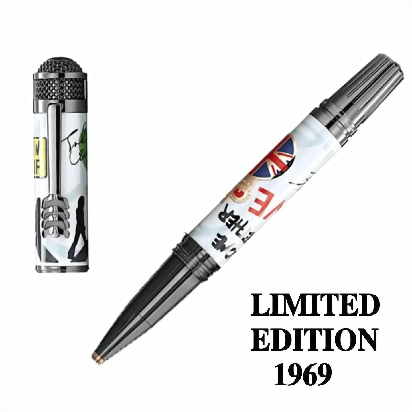 Montblanc roller great characters the beatles pen limited edition 1969 con design microfono e accenti metallici argento