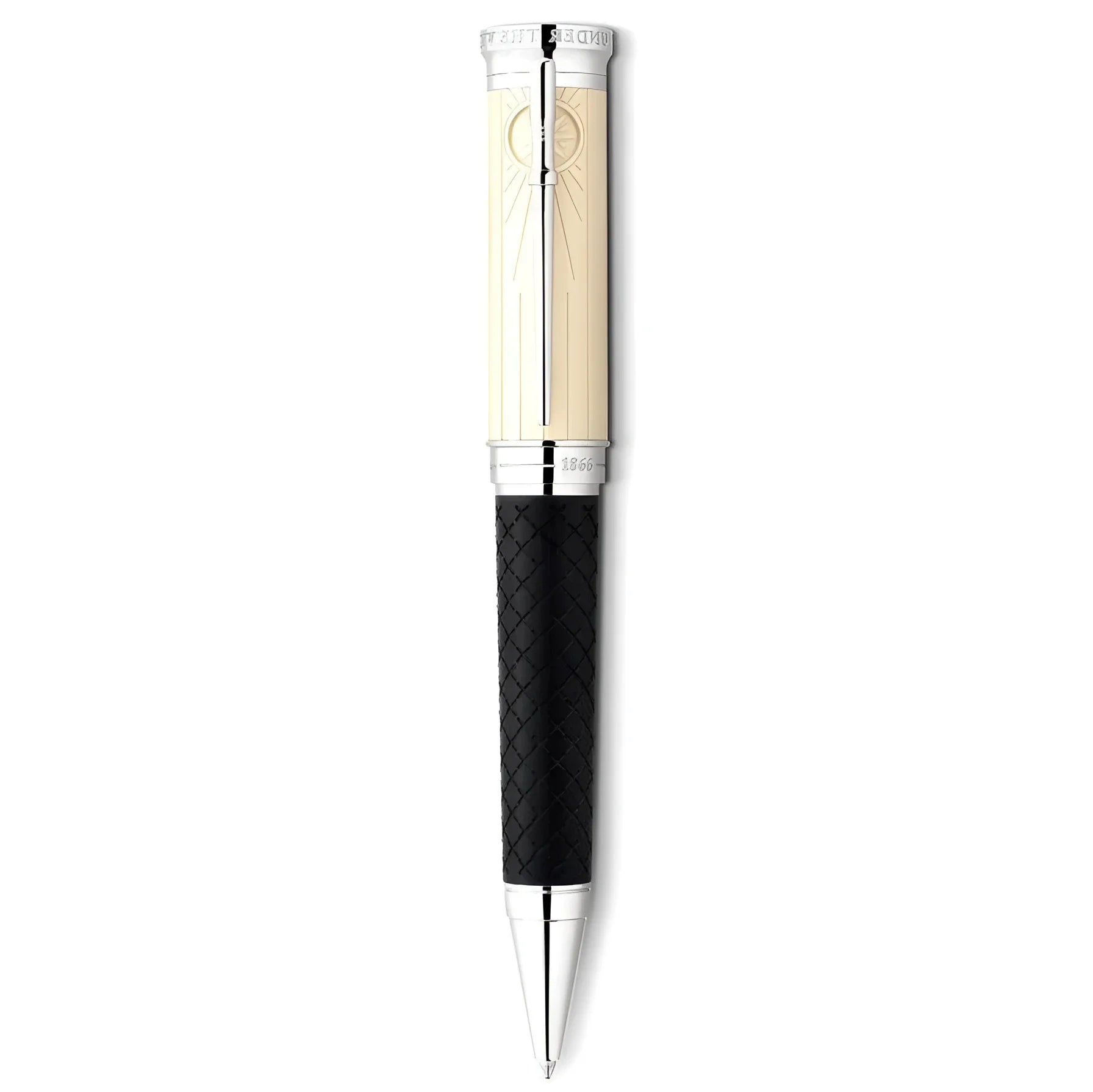 Montblanc penna a sfera writers edition homage to robert louis stevenson con impugnatura nera e corpo crema traslucido