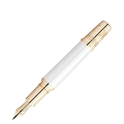 Montblanc patron stilografica bianco perlato con cappuccio inciso e pennino metallico omaggio a albert