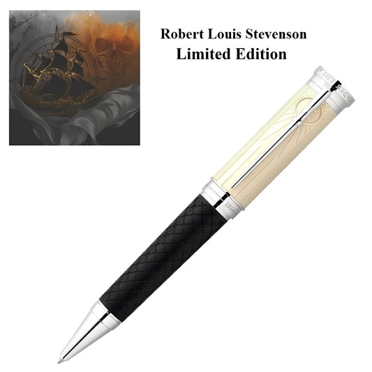 Montblanc penna a sfera writers edition homage to robert louis stevenson nero e crema con dettagli incisi e impugnatura testurizzata