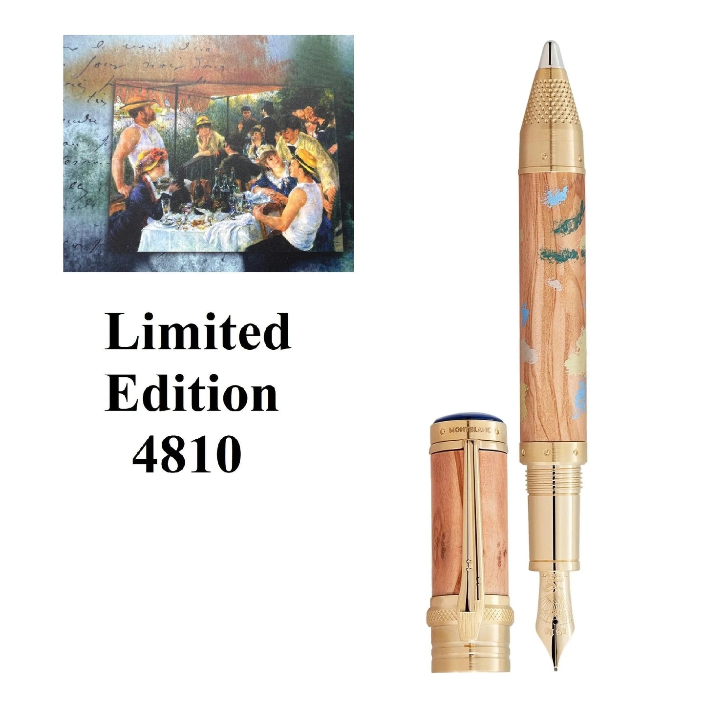 Montblanc stilografica masters of art con serbatoio in legno dorato e finitura artistica ispirata a pierre-auguste renoir