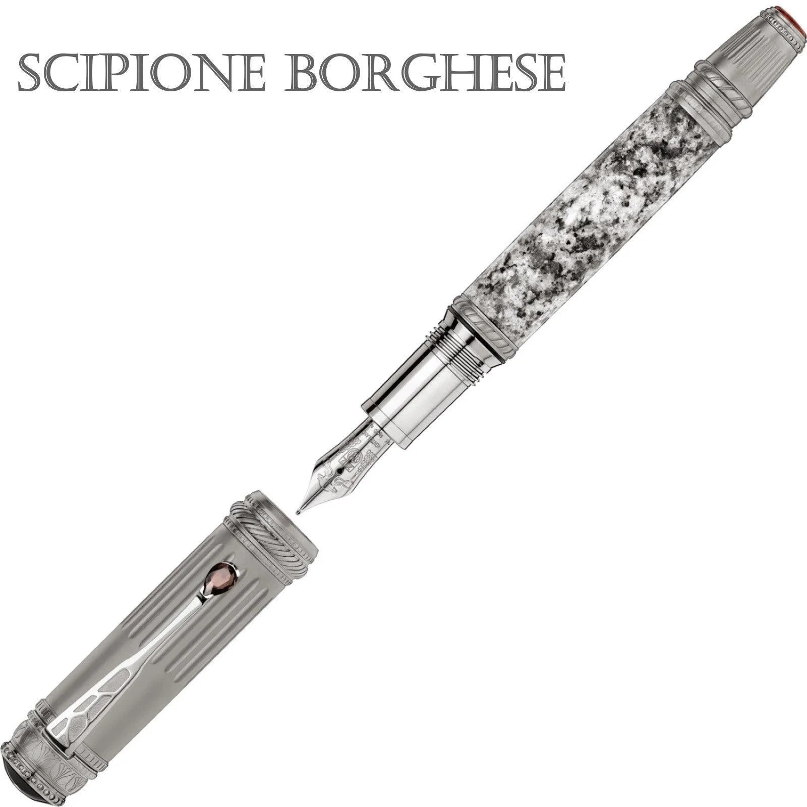 Montblanc stilografica patron of art scipione borghese limited edition penna stilografica marmorizzata argento e nero con dettagli incisi