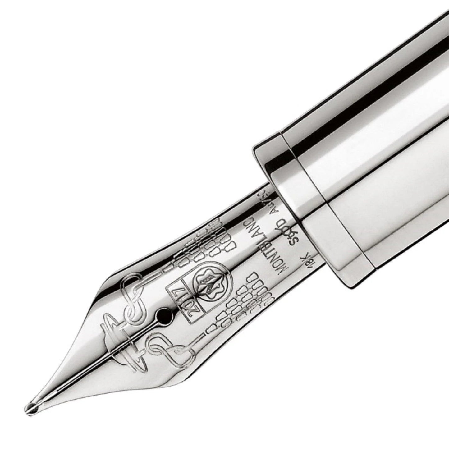 Nib in argento con incisioni intricate e finitura metallica lucida della montblanc stilografica patron of art scipione borghese limited edition