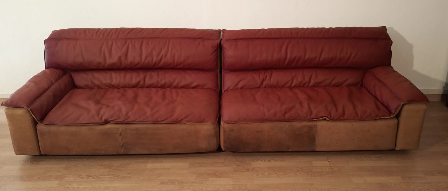 Divano bogo vintage in pelle e pelle scamosciata marrone con sedute reclinabili di carlo bartoli per rossi di albizzate 1970