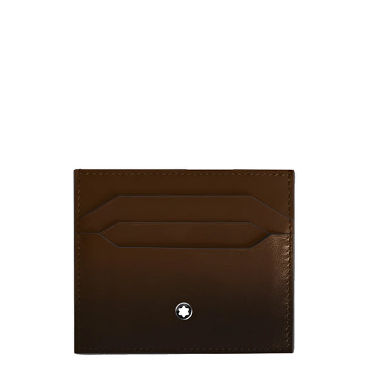 Montblanc porta carte 6 scomparti in pelle meisterstück liscia sfumato marrone con emblema stella argento