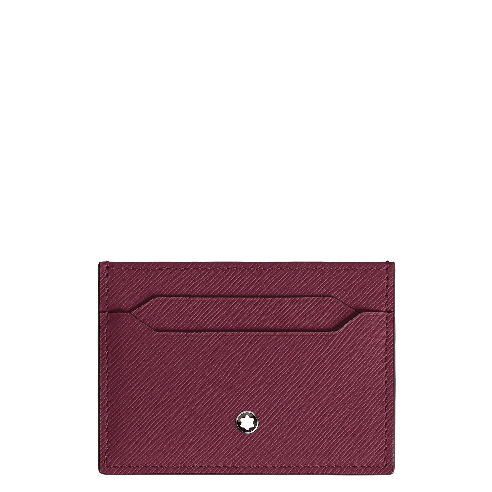 Montblanc porta carte in pregiata pelle stampa saffiano color cassis con cinque scomparti e stella argento
