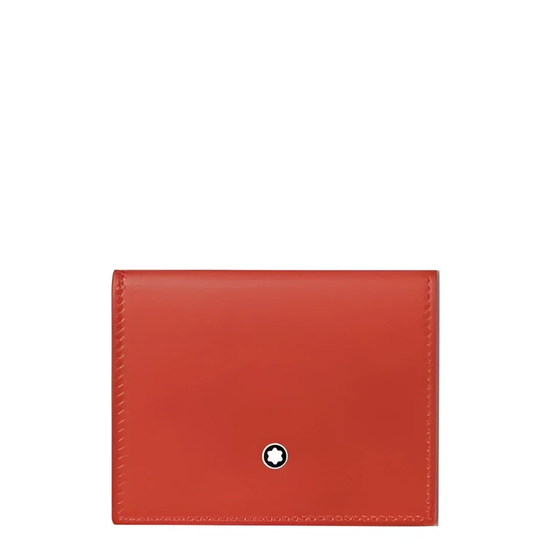 Porta carte montblanc in pelle rossa con emblem montblanc in argento per carte essenziali organizzate