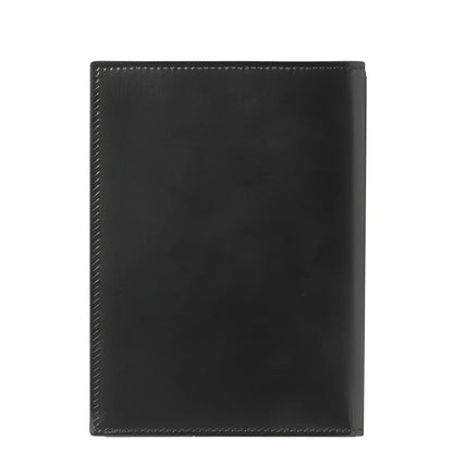 Custodia porta passaporto montblanc meisterstück in pelle nera con superficie testurizzata e cuciture precise