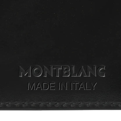 Custodia porta passaporto montblanc meisterstück in pelle nera con marchio in rilievo e artigianato italiano