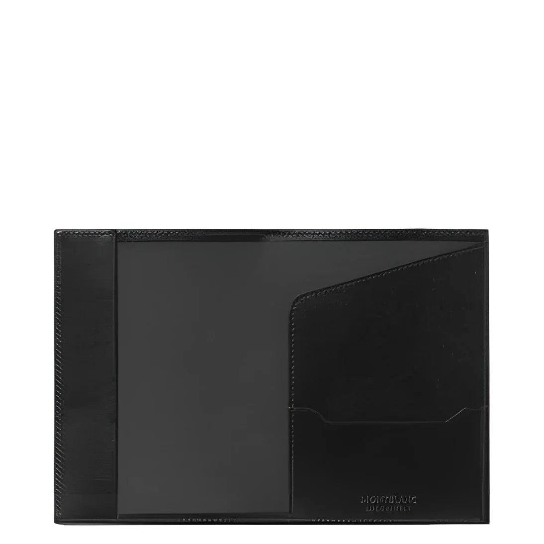 Custodia porta passaporto montblanc meisterstück in pelle nera con design minimalista e cuciture sottili ai bordi