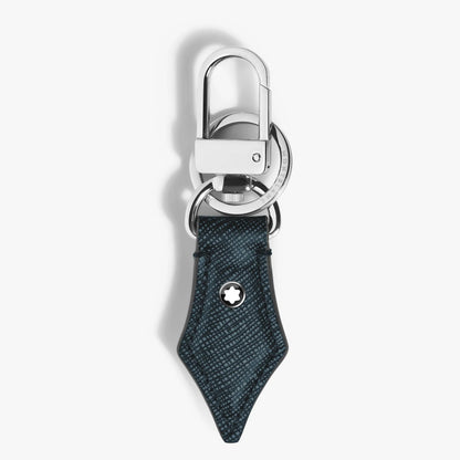 Portachiavi Montblanc tweed blu in pelle sartorial goffrata con chiusura metallica argento e logo Montblanc elegante combinazione bicolore