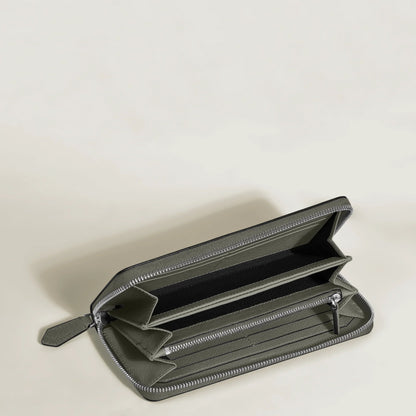 Montblanc portafoglio 12 scomparti in stampa saffiano grigio con cerniera completa sartorial e accessorio versatile