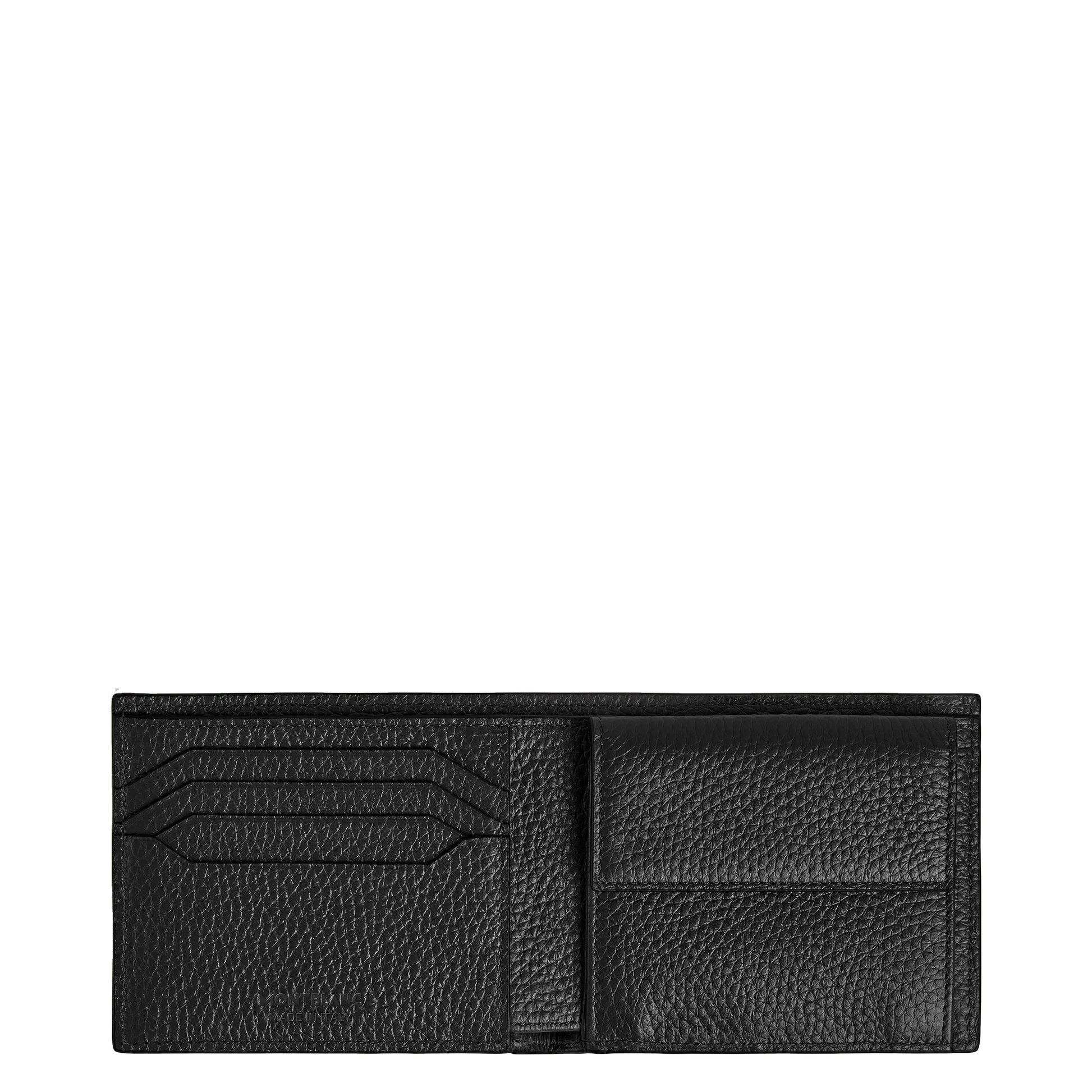 Montblanc portafoglio compatto in pelle coniuga eleganza discreta con 4 scomparti e portamonete nero testo