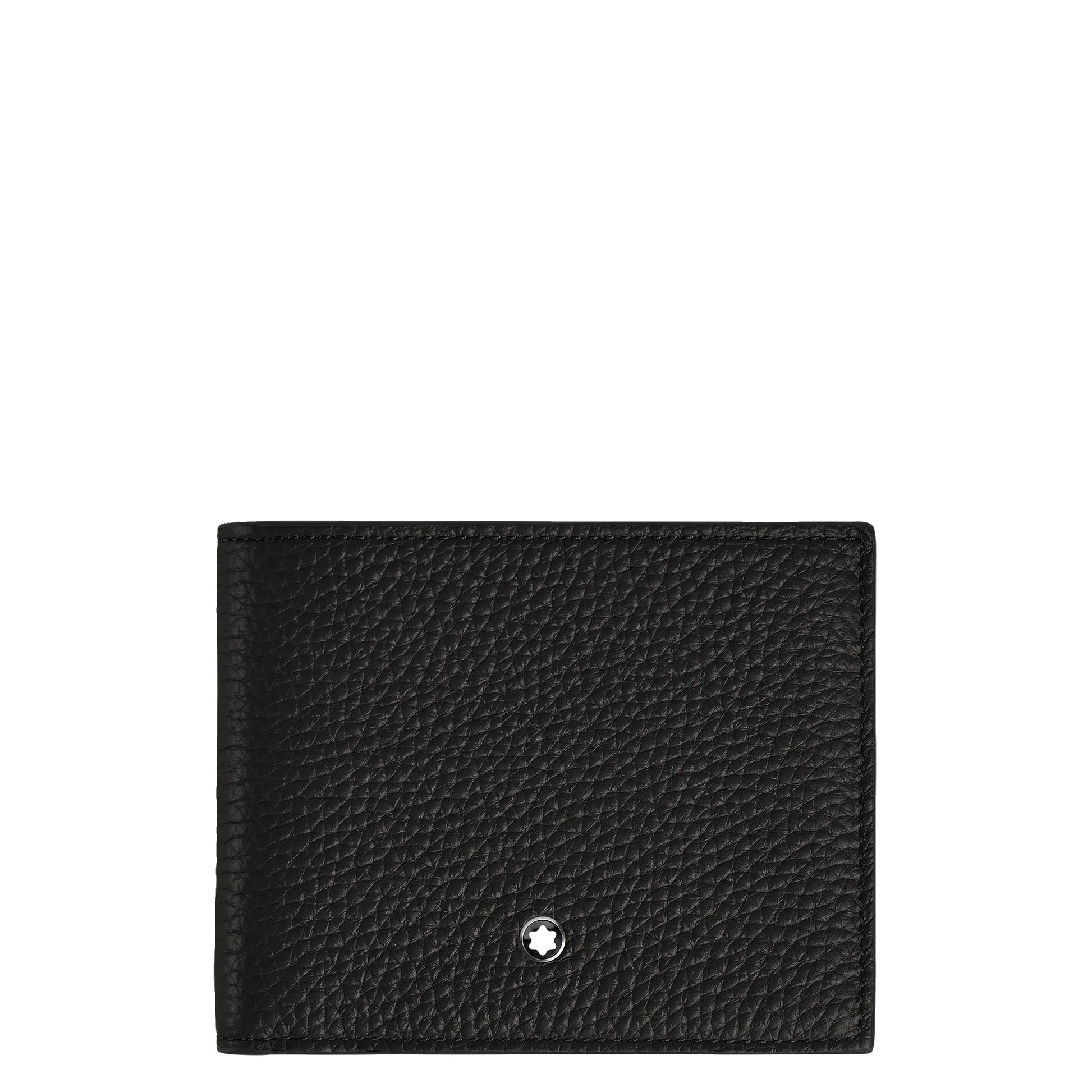 Portafoglio compatto montblanc in pelle nera coniuga eleganza discreta e stella argento decorativa