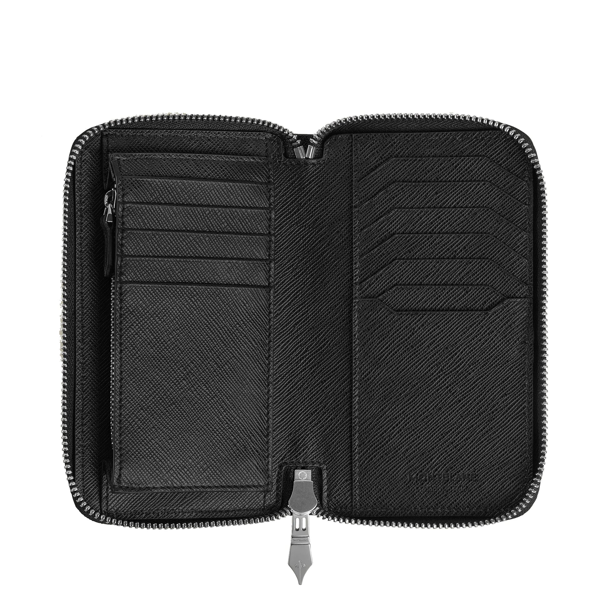 Portafoglio montblanc nero in pelle sartorial goffrata con cerniera combina stile e chiusura silver-toned