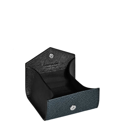 Montblanc portamonete sartorial tweed blu in pelle sartorial goffrata con raffinata combinazione bicolore e hardware argentato