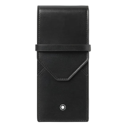Montblanc astuccio per 3 strumenti da scrittura meisterstück in liscia pelle nera con finitura testurizzata e logo stella argento