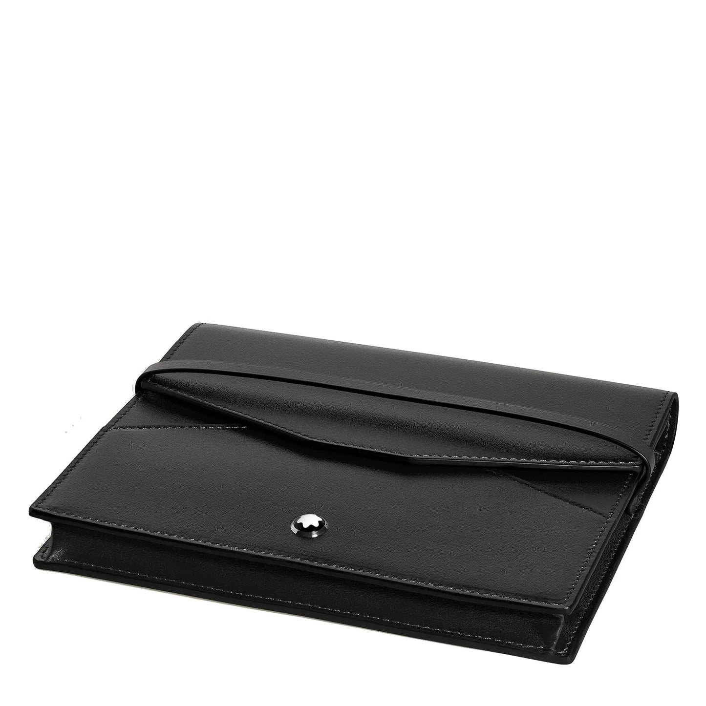 Montblanc astuccio per 8 strumenti da scrittura in lussuosa pelle nera con chiusura a bottone argento e cuciture precise