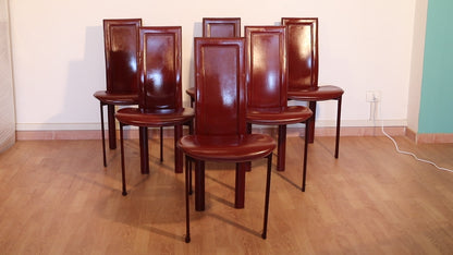 Set di 6 sedie Lara, Giorgio Cattelan per Cattelan Italia, pelle bordeaux