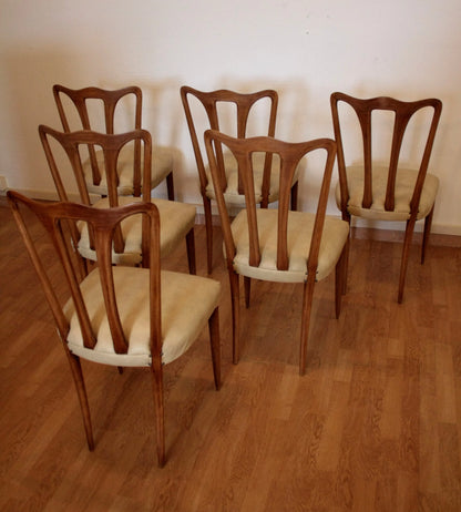 Set 6 sedie mid-century modern design italiano prodotte negli anni 60 con sedili in similpelle bianca in perfette condizioni