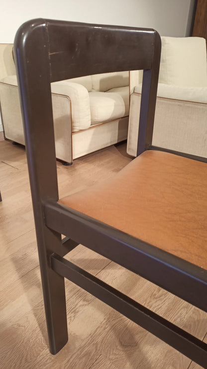 Schienale di sedia vintage in legno scuro set di 6 sedie brutaliste anni 70