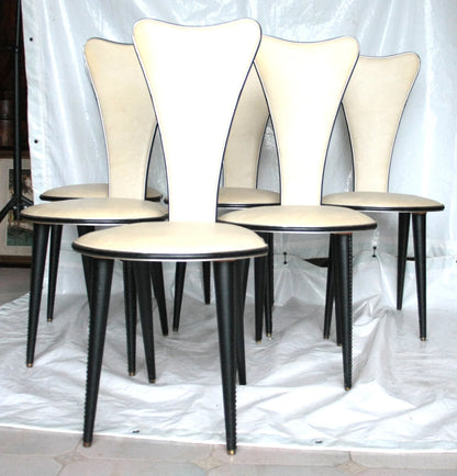 Set 6 sedie umberto mascagni anni 60 in ecopelle bianca con design triangolo irregolare cream color