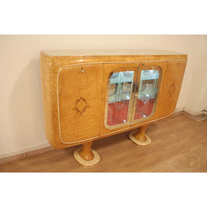 Art deco mobile in legno con ante a vetro vittorio dassi camera da pranzo mid-century moderna anni 50 dario raia antiquariato