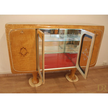 Vintage cabinet in legno con ripiani in vetro di vittorio dassi per pranzo mid-century moderna anni 50