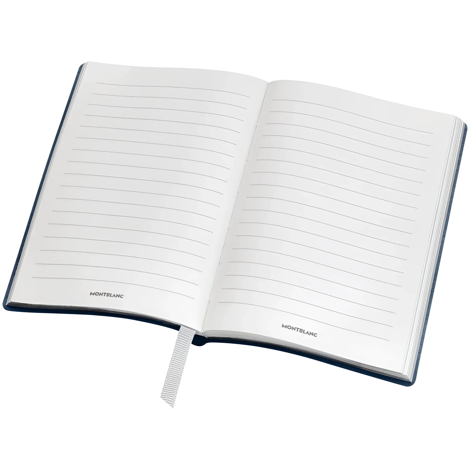 Montblanc blocco note notebook 148 indaco in pelle blu navy con righe colore carta e logo montblanc impresso