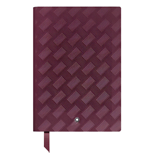 Montblanc blocco note righe extreme in pelle bordeaux cassis con motivo intrecciato e logo argento montblanc