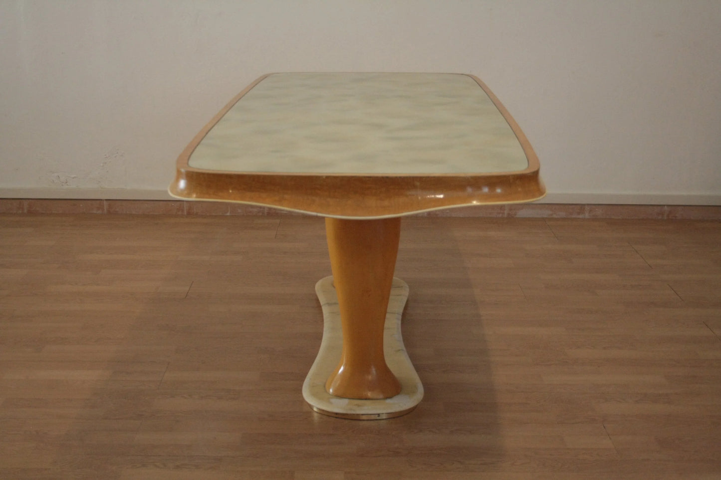 Tavolo da pranzo mid-century moderno vittorio dassi anni 50 rettangolare crema con base a piedistallo di dario raia antiquariato