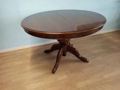 Tavolo tondo allungabile stile luigi filippo vintage in legno con gambe scolpite per arredare la casa