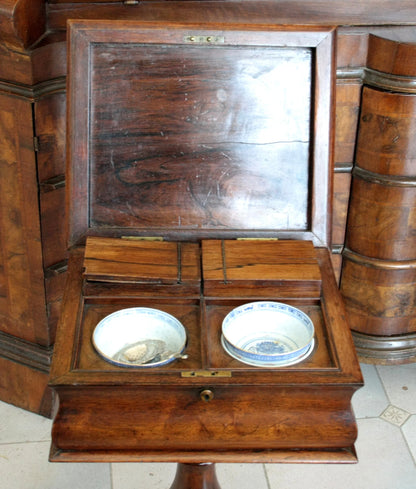 Antico tea caddy in legno con due scomparti e ciotole in ceramica realizzato intorno al secolo gran gugliemo iv inglese