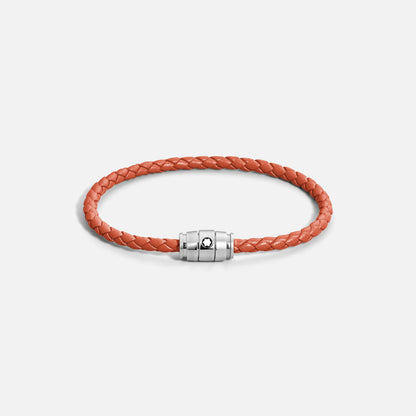 Montblanc armband staal met 3 ringen en leer Meisterstück Cayenne maat S 13429160