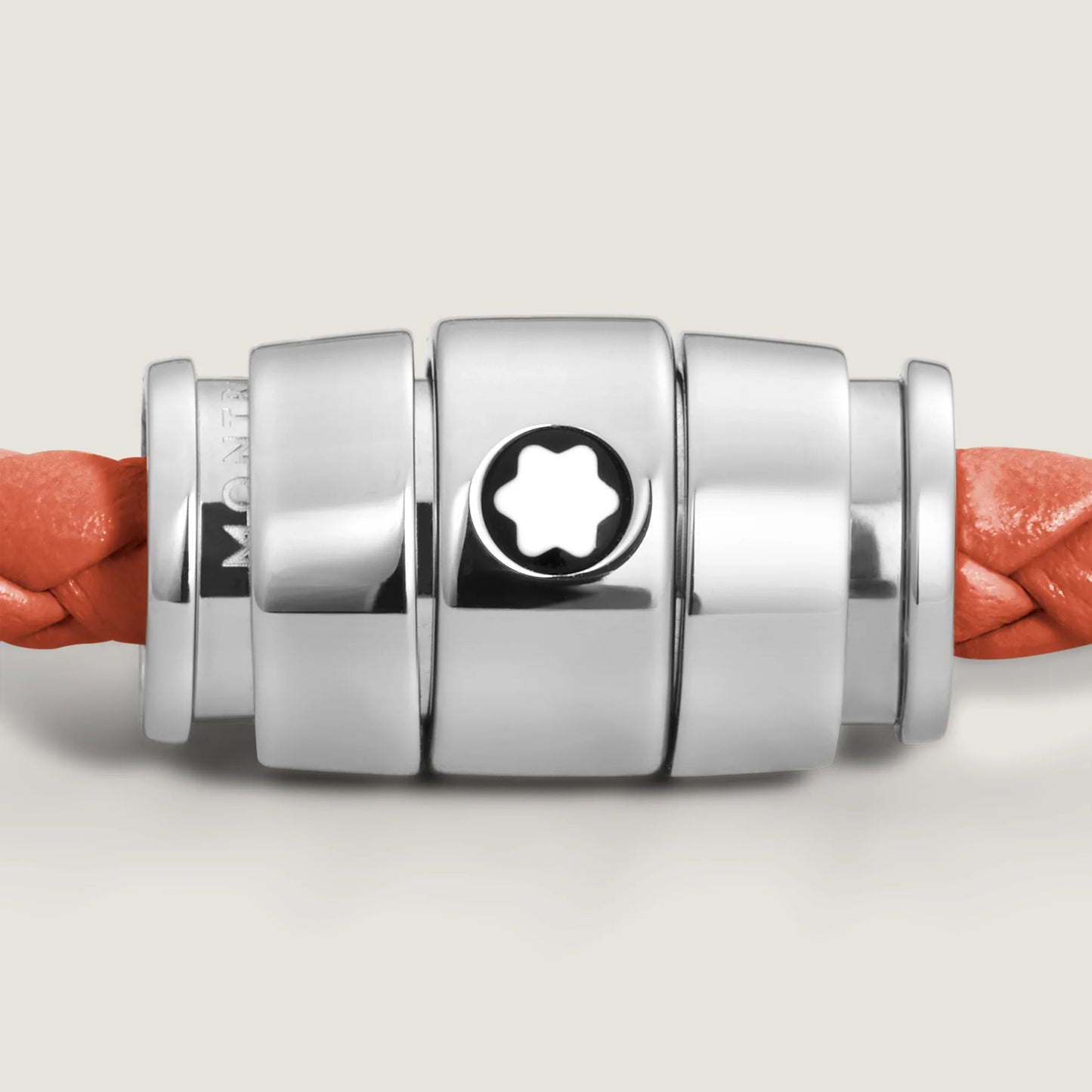 Montblanc armband staal met 3 ringen en leer Meisterstück Cayenne maat S 13429160